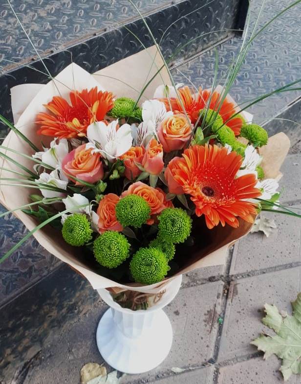 Букет цветов из: Герберы, Хризантемы, Альстромерии и Розы в Петухово