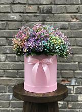 Цветочная композиция из Гипсофила и Розы в шляпной коробке в Петухово