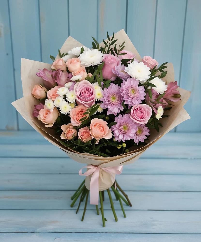 Букет цветов из: Хризантемы, Розы и Альстромерии в Петухово