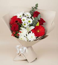 Букет цветов из:  Розы, Хризантемы, Герберы и Лилии в Петухово