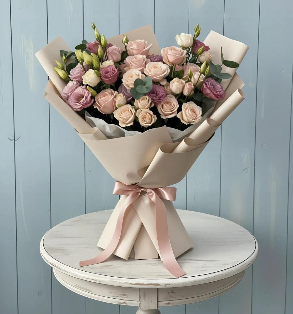 Букет цветов из: Розы и Лизиантусы в Петухово