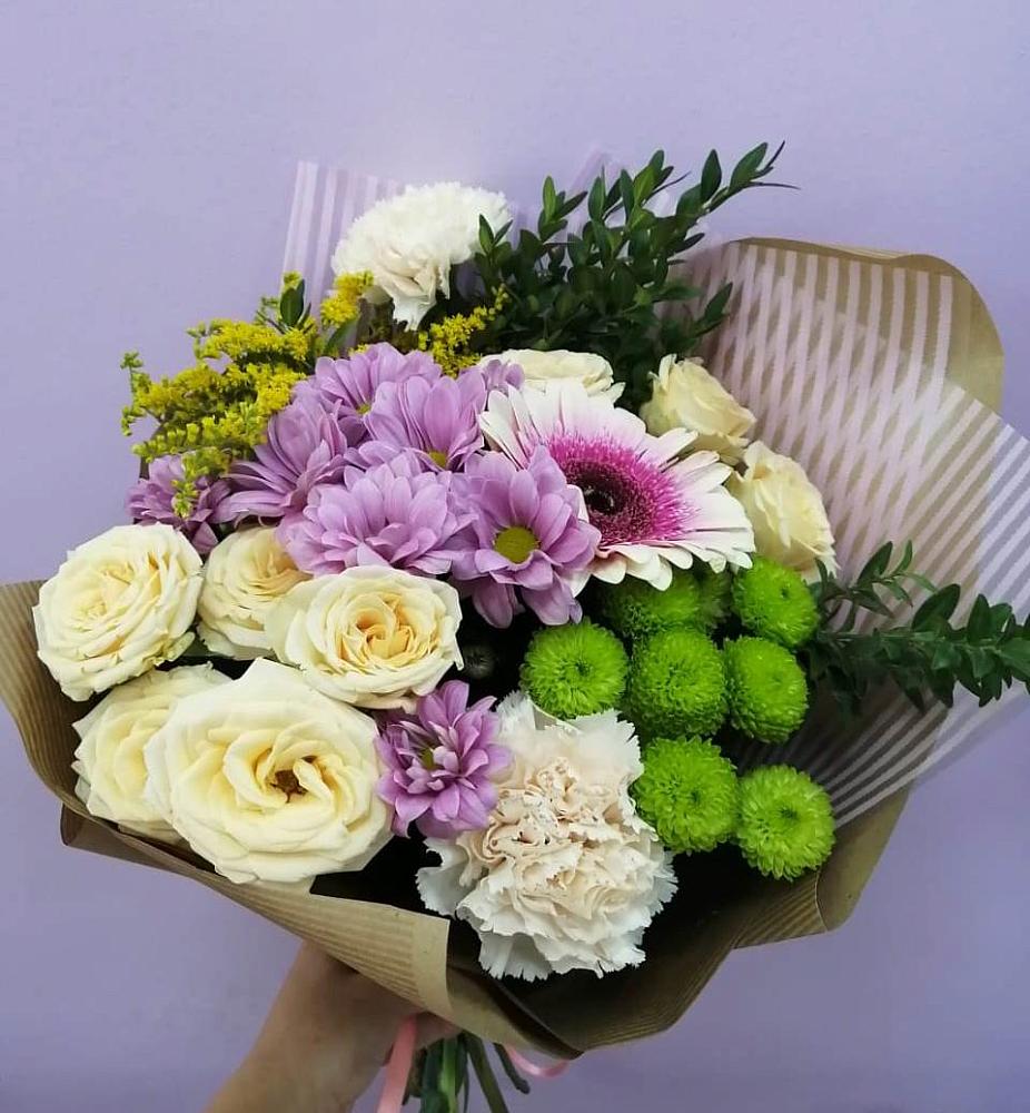 Букет цветов из: Хризантемы, Розы, Гвоздики и Герберы в Петухово